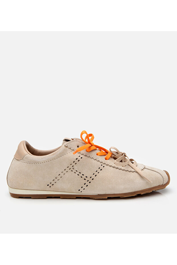 Women's Suede Leather Beige Sneakers