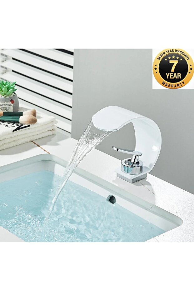 BATHROOM SINK BATTERY WHITE/CHROME WATERFLY NEW OVAL DESIGN