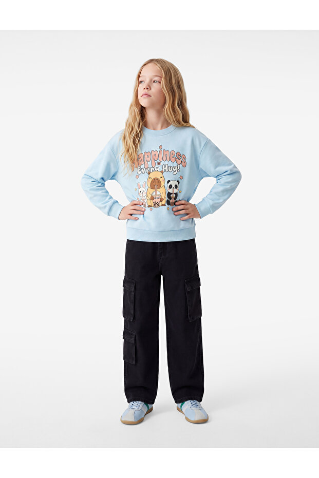 Long Sleeve Crew Neck Brushed Inside Printed Sweatshirt