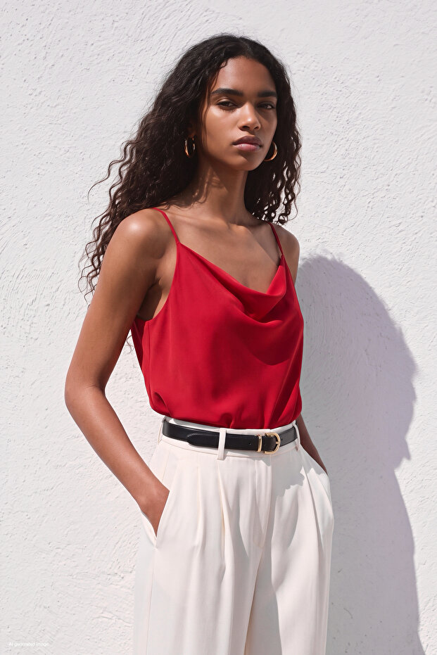 Strappy Collared Blouse - Red