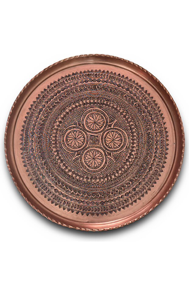 62 cm Hand Embroidered Authentic Patterned Thick Urfa Copper Tray - Bakir-Tps454
