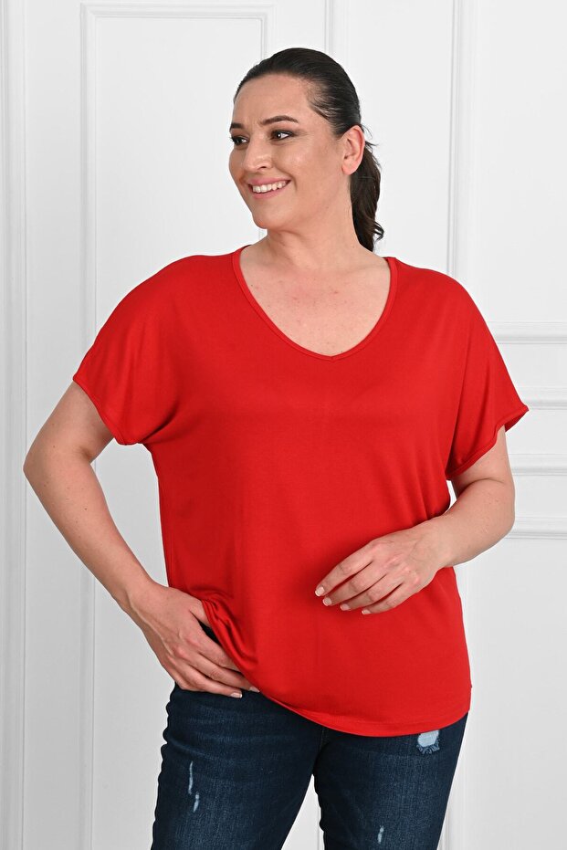 Women's V-neck Large Size T-shirt 1486-23
