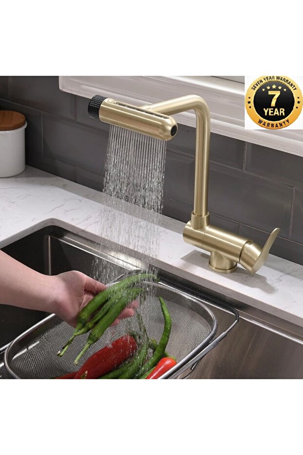 Kitchen Window Front Folding Sink Faucet Rustic New 4-Function Faucet Matte Gold Imported with 7 Years Warranty
