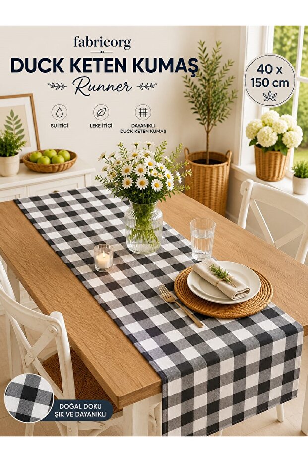 Plaid Panama Duck Cloth Decorative Runner (40X150 cm) V-01