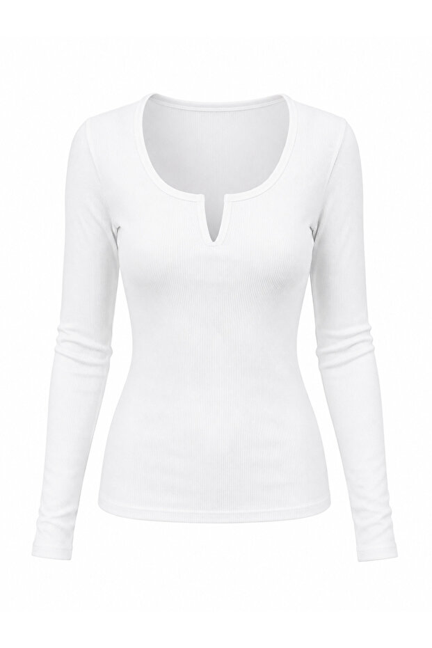 Ecru Long Sleeve Drop Neck Blouse
