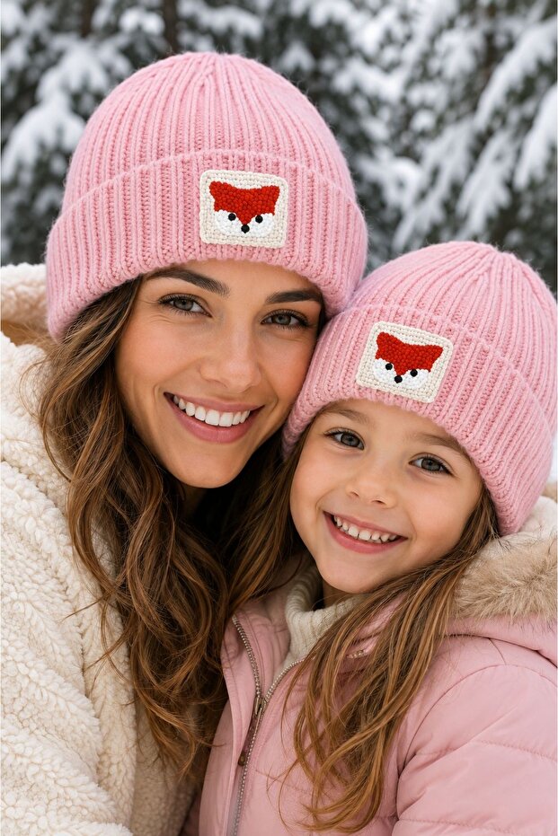 Pink Beret Fox Punch Print Luxury Wool Hat