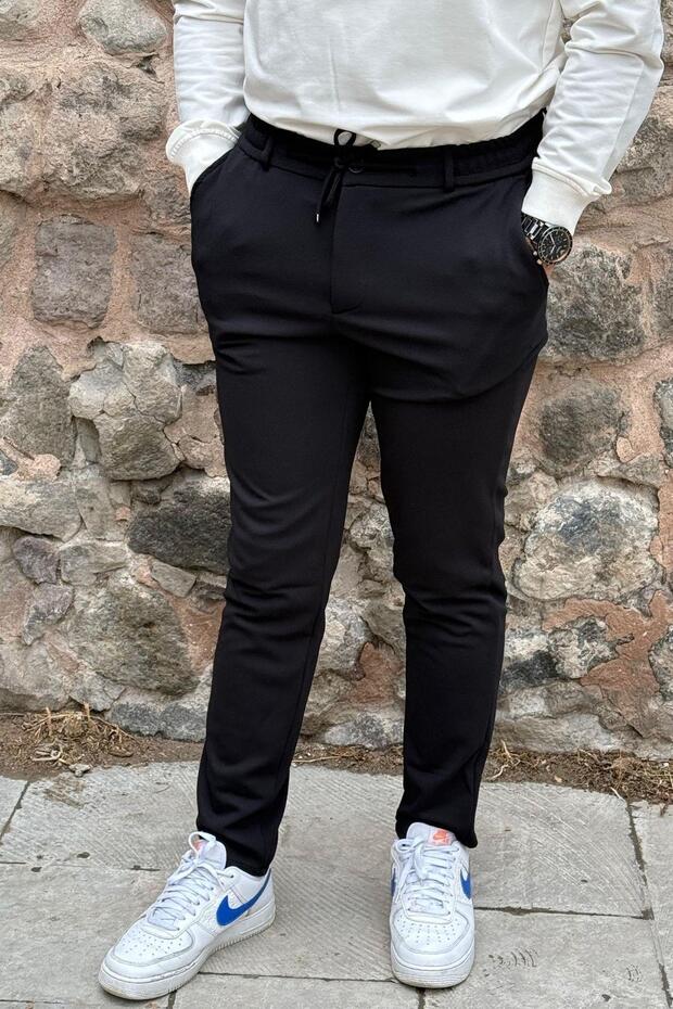 Men's Slim Fit Elastic Waist Drawstring Zippered L Stretch Fabric Ascoli Fabric Comfortable Jogger