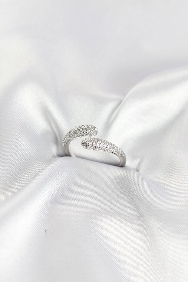 Silver Color Brass Ring with Zircon Stone