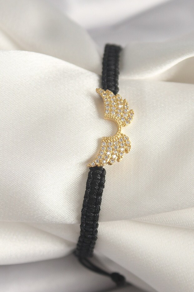 Brass Gold Color Zircon Stone Wing Figure Lift Macrame Model Women's Bracelet