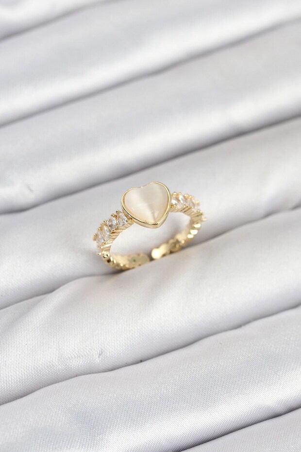 Brass Gold Color Zircon Stone Heart Women's Ring