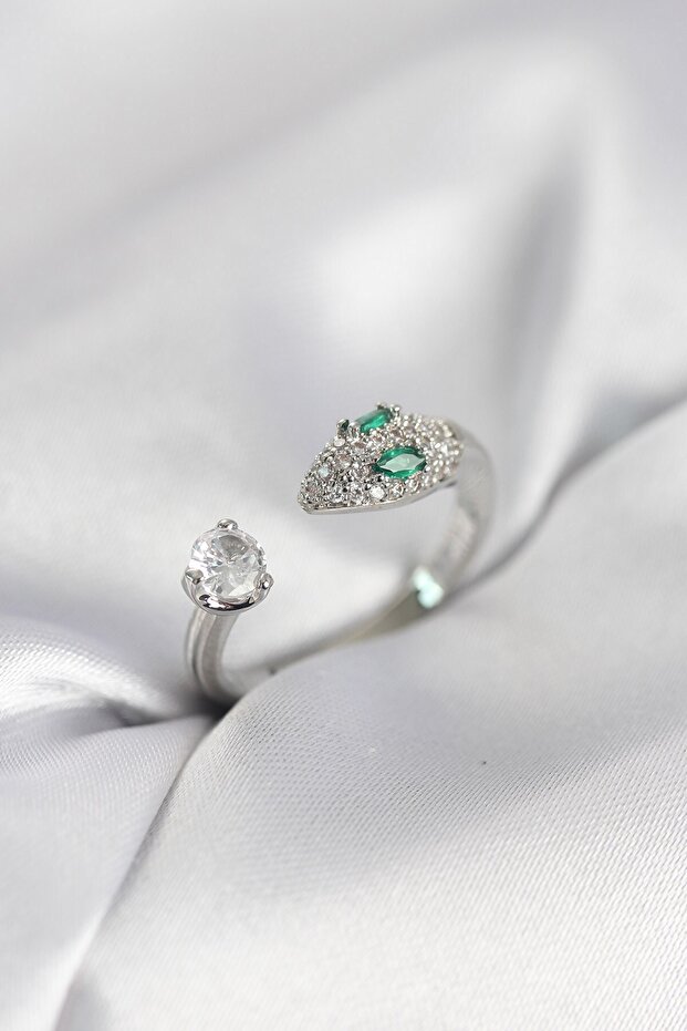 Snake Model Zircon Stone Silver Color Women's Ring