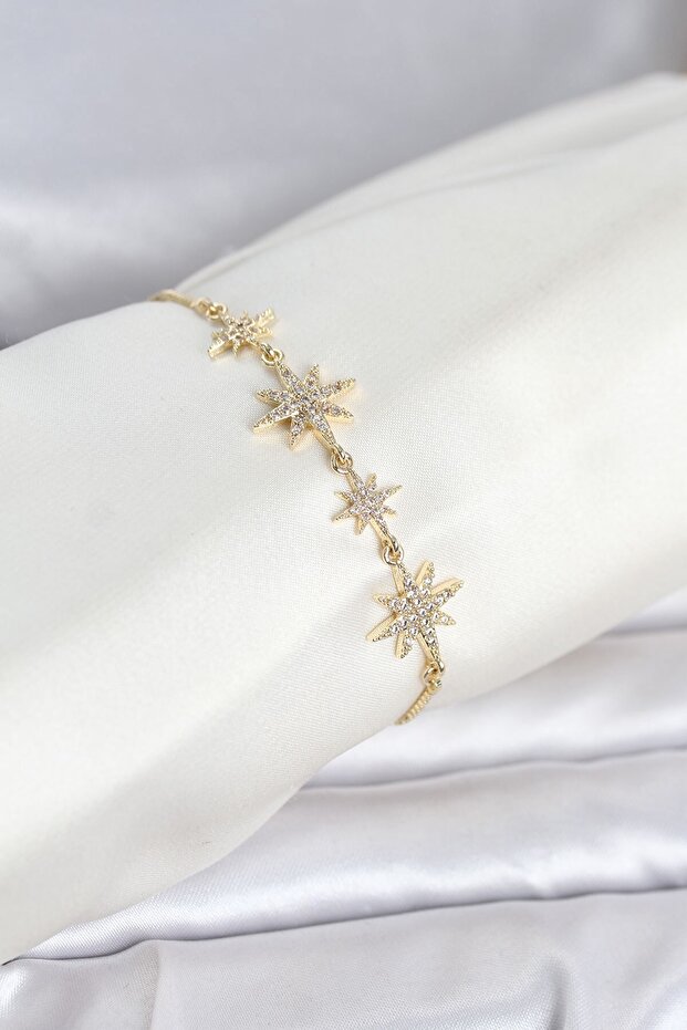 Gold Color Brass Zircon Stone Pole Star Model Elevator Women's Bracelet