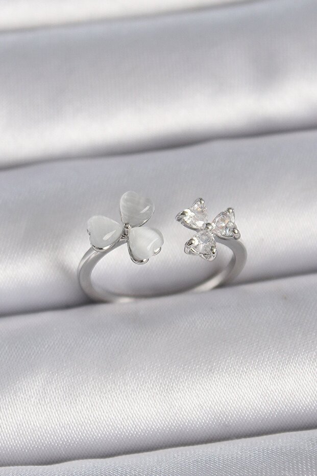 Brass silver color adjustable zircon stone white enamel heart model women's ring