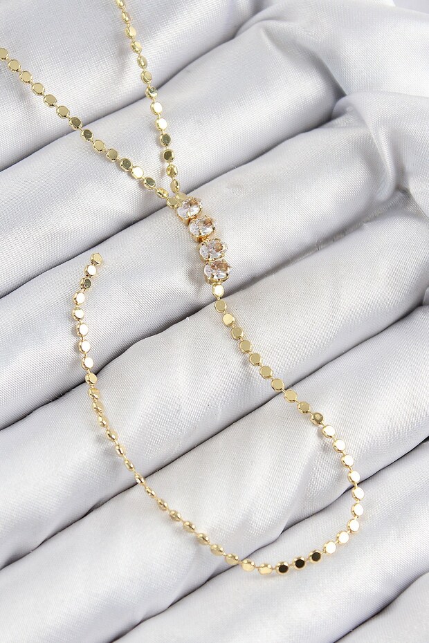Brass Zircon Stone Crushed Chain Model Gold Color Y Necklace