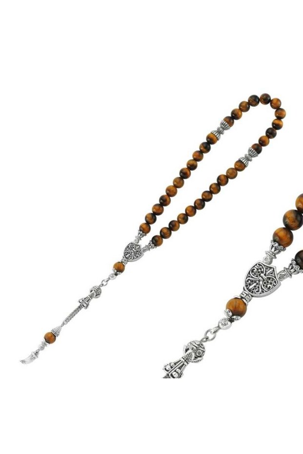 Natural Stone Metal Tasseled Tiger Eye Stone Prayer Beads