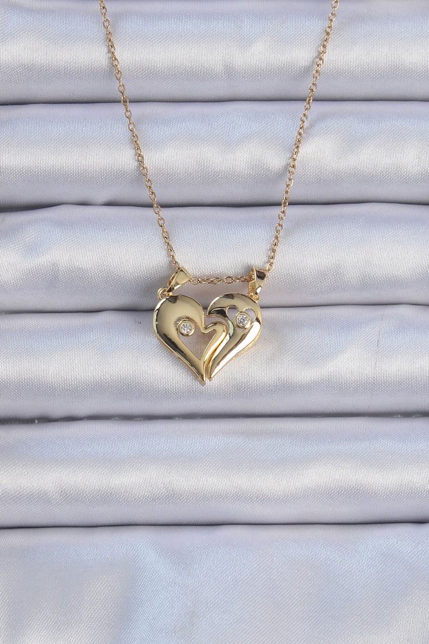 316L Steel Chain Gold Color Zircon Stone Magnet Heart Necklace