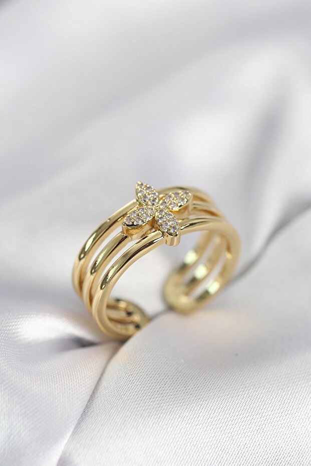 Gold Color Zircon Stone Clover Model Women's Ring