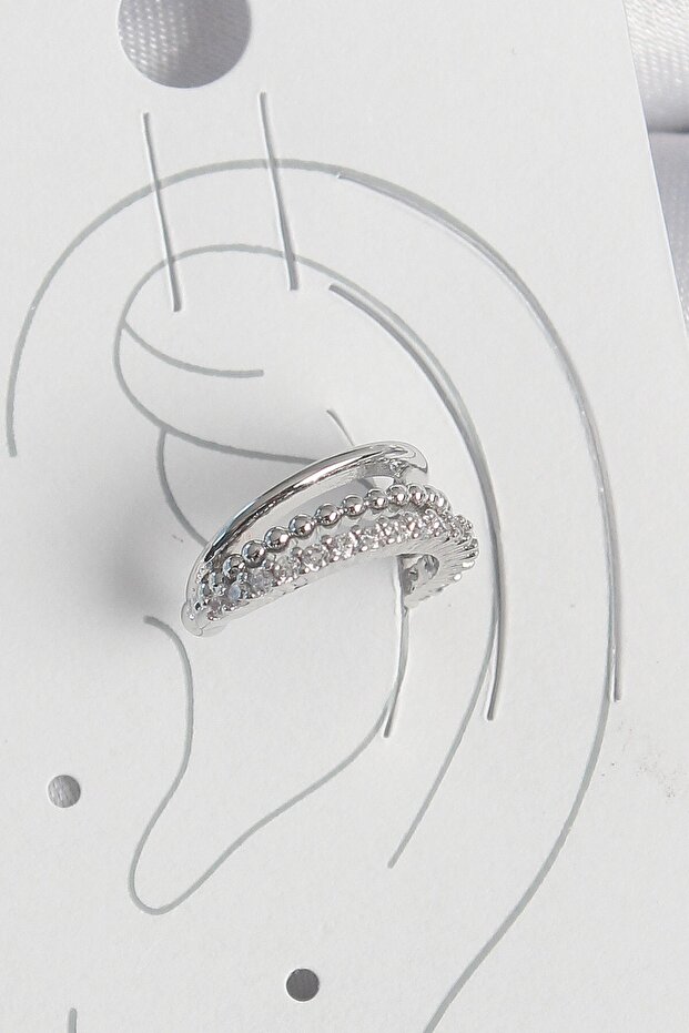 Brass Silver Color Zircon Stone 3 Row Women's Cartilage Earrings