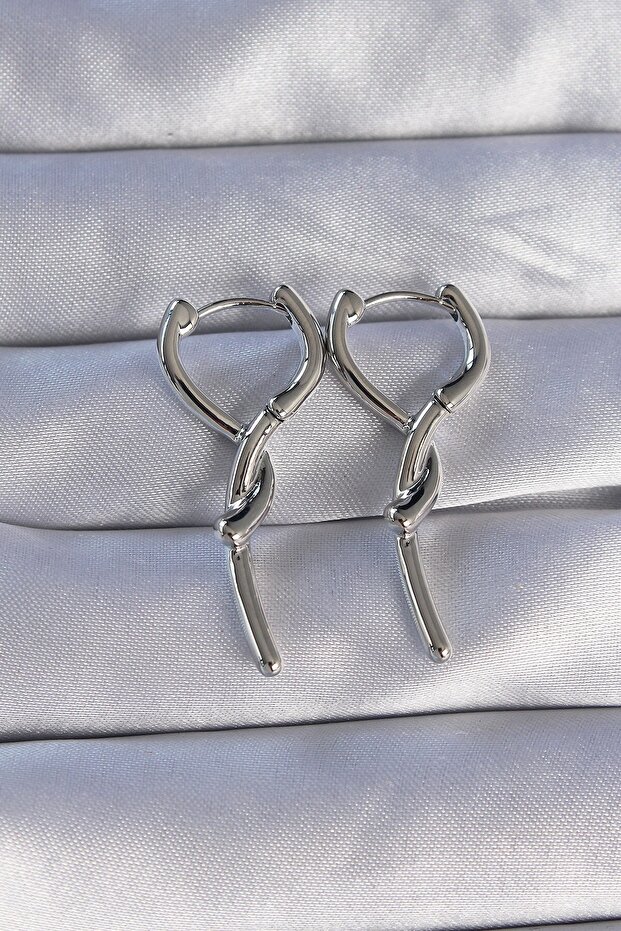 Brass Silver Color Spiral Bar Design Long Earrings