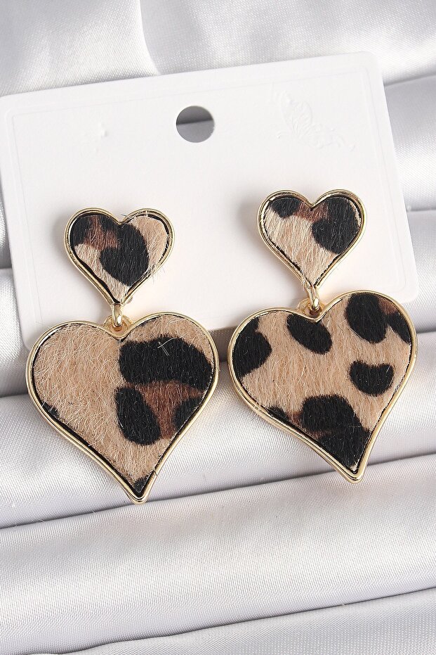 Brass Gold Color Dangle Leopard Heart Model Women's Earrings