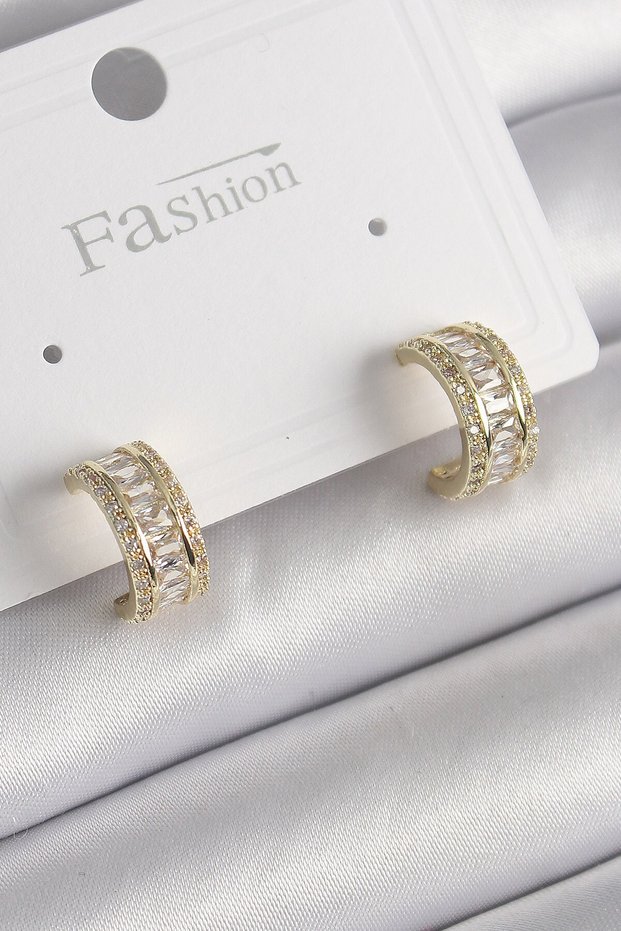 Brass Gold Color Zircon Stone Hoop Model Women's Earrings