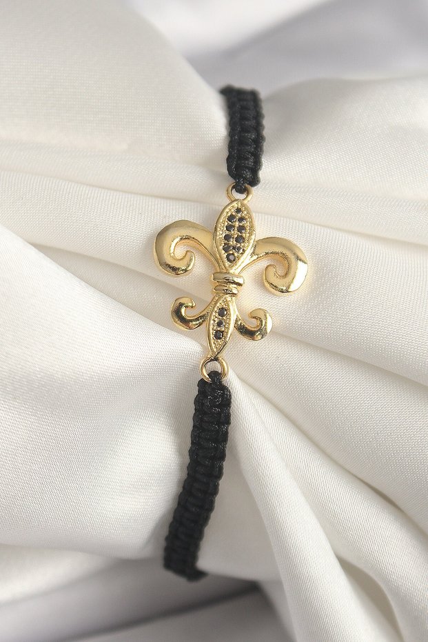 Brass Gold Color Zircon Stone Embroidered Lily Figure Lift Macrame Model Women's Bracelet