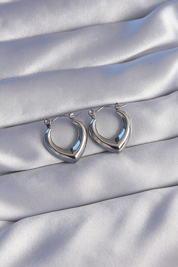 316L Steel Silver Color Oval Inside Design Earrings