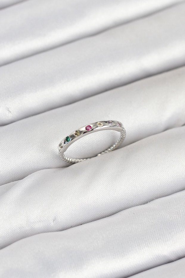 Brass Silver Color Colorful Zircon Stone Women's Ring