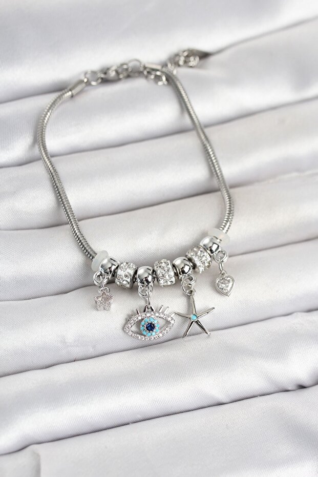 Brass Silver Color Eye Model Charm Women's Bracelet