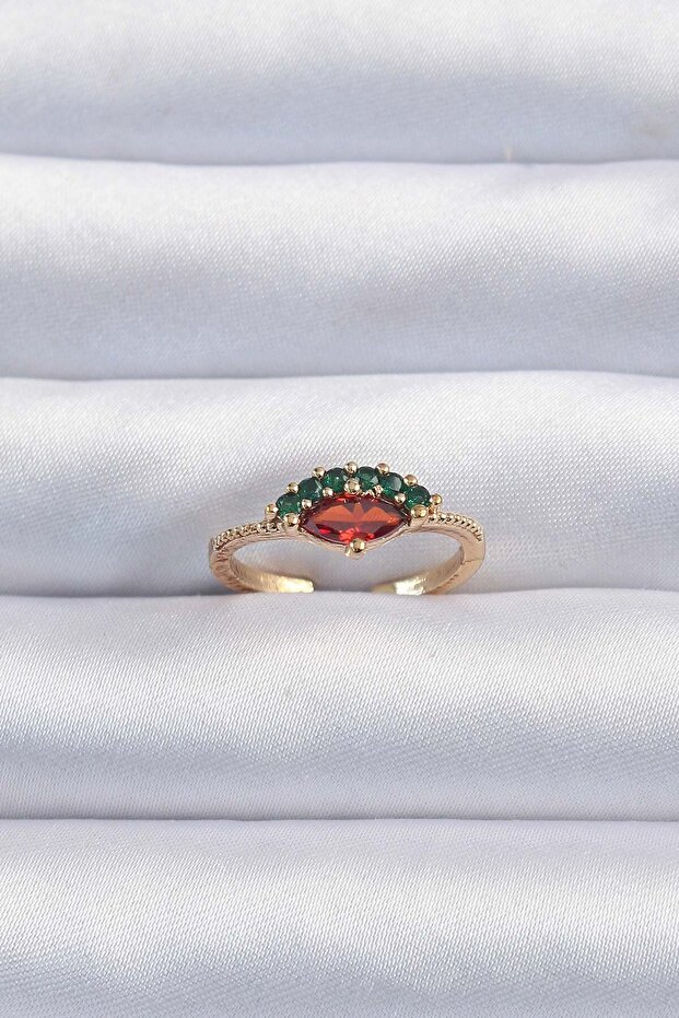 Brass Gold Color Colorful Zircon Stone Adjustable Watermelon Model Ring