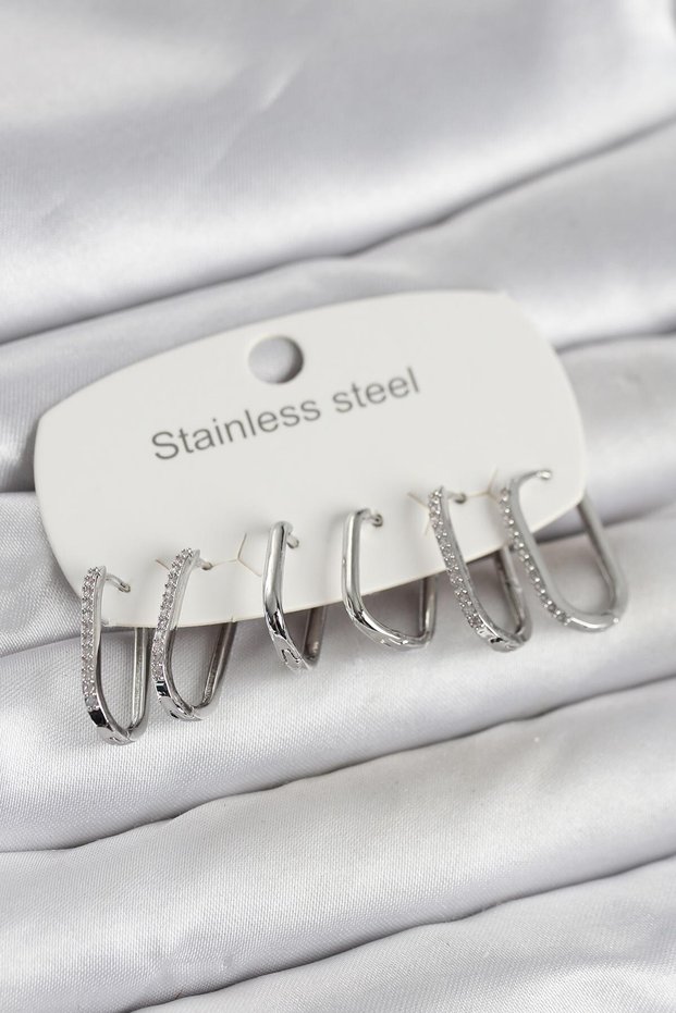 316L Steel Silver Color 6 Piece Set Geometric Model Women's Earrings