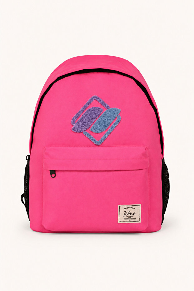 Unisex Backpack with Embroidered Front and Laptop Compartment, School Bag, Back to School, Fuchsia Backpack