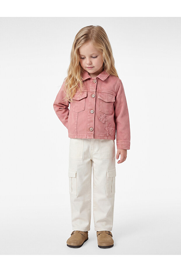 Star Detailed Cotton Covered Pocket Long Sleeve Denim Jacket