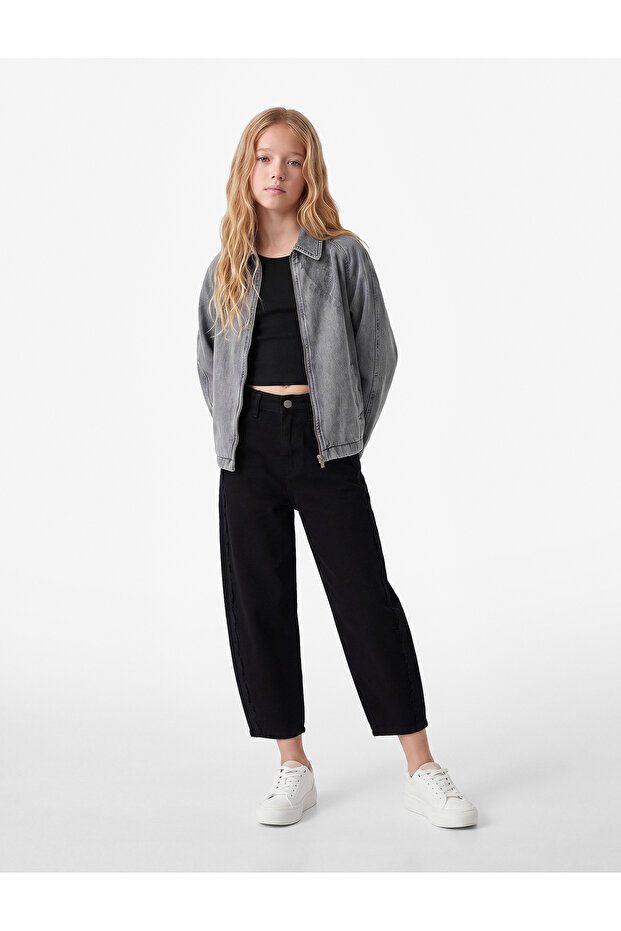 Barrel Jean Trousers with Pockets, Loose Fit, Cotton