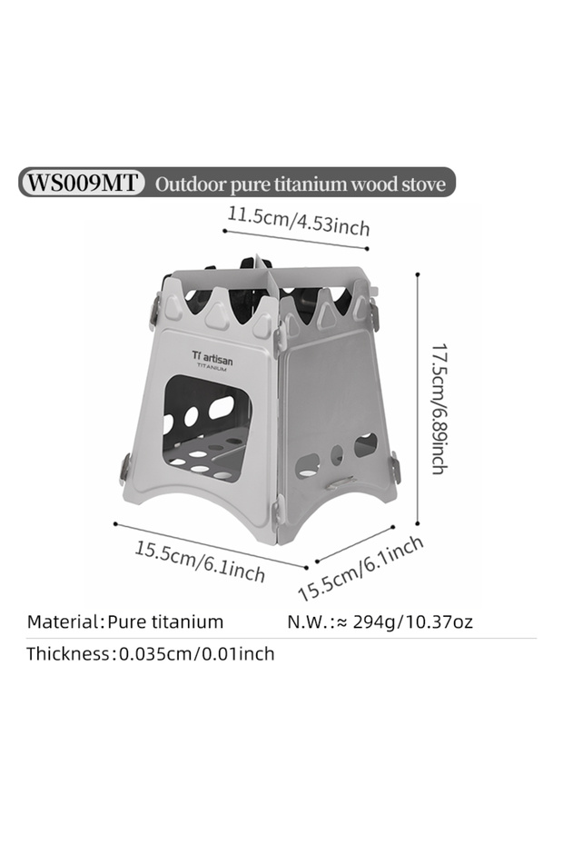 WS009MT Tiartisan Titanium Outdoor Foldable Wood Stove Hiking Picnic Ultralight Portable Fire Burner