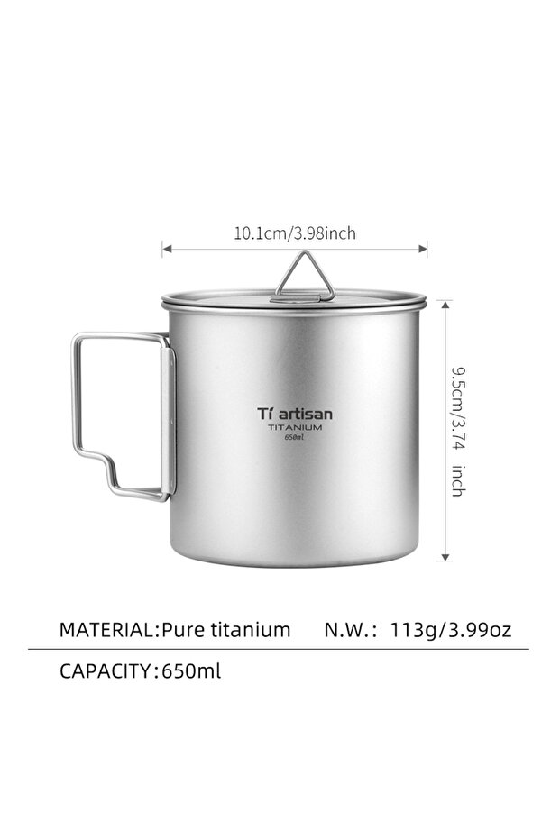 Ta8312-650ml Tiartisan Tatinium Camping Mug Hiking Tableware Fodable Handle Coffee Cups with Lids Li