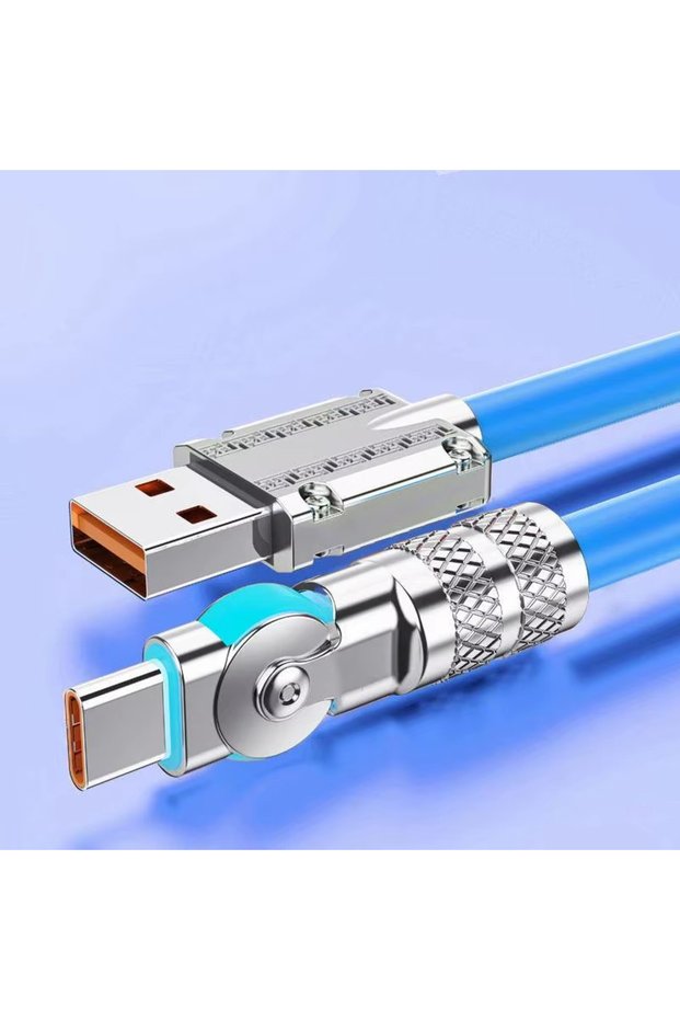 1.5m blue NNBILI 120W 6A USB Type C 180 Degree Phone Fast Charging USB C Cable Data Cord For Samsung