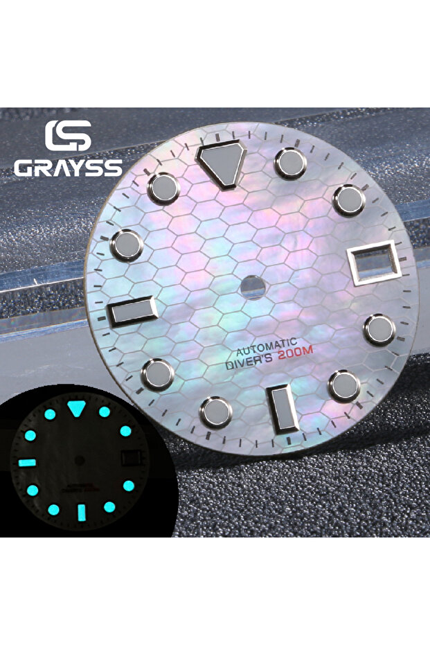 white 28.5mm SKX Mod Splicing Pattern MOP Mother of Pearl Red/White/Purple Watch Dial Luminous Fit N