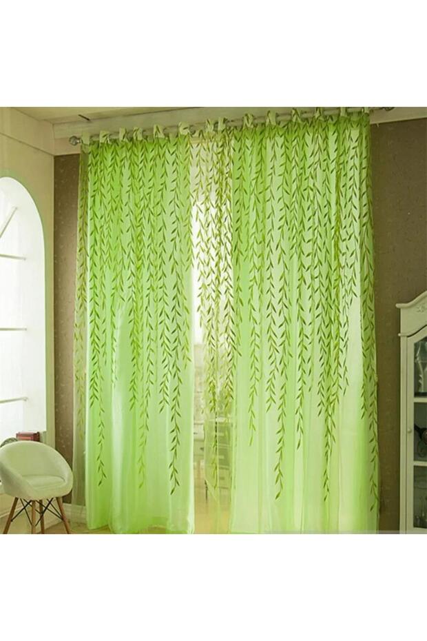 green 2pcs 1/2pcs Willow Leaf Curtains Pastoral Style Willow Floral Window Decorative Curtains for B