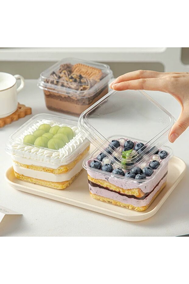 400ml Clear Tiramisu Box Special Disposable Transparent Packaging Box Mold Cake Packaging Sticker Sq