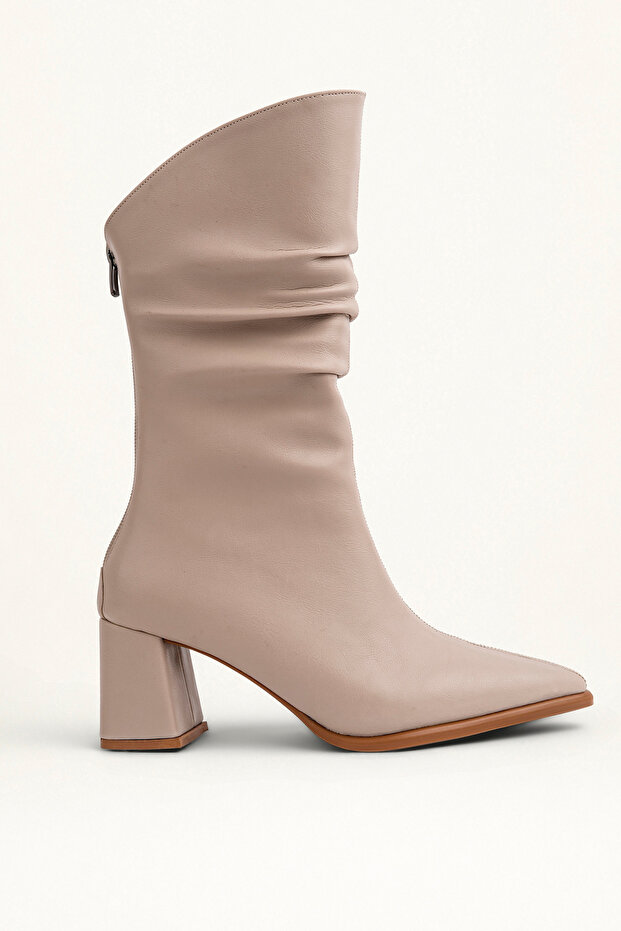 Liora Women's Beige Back-Zip Pointed-Toe Ruched Boots