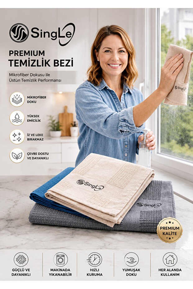 Classic 3-piece microfiber glass cloth, kitchen fiber cloth (40 x 60 cm)