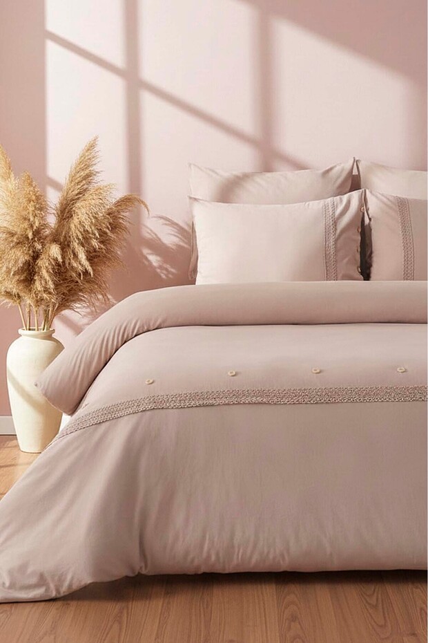 Grace Cappuccino Laced Double 100% Cotton Duvet Cover Set - 6 Piece Dowry Set