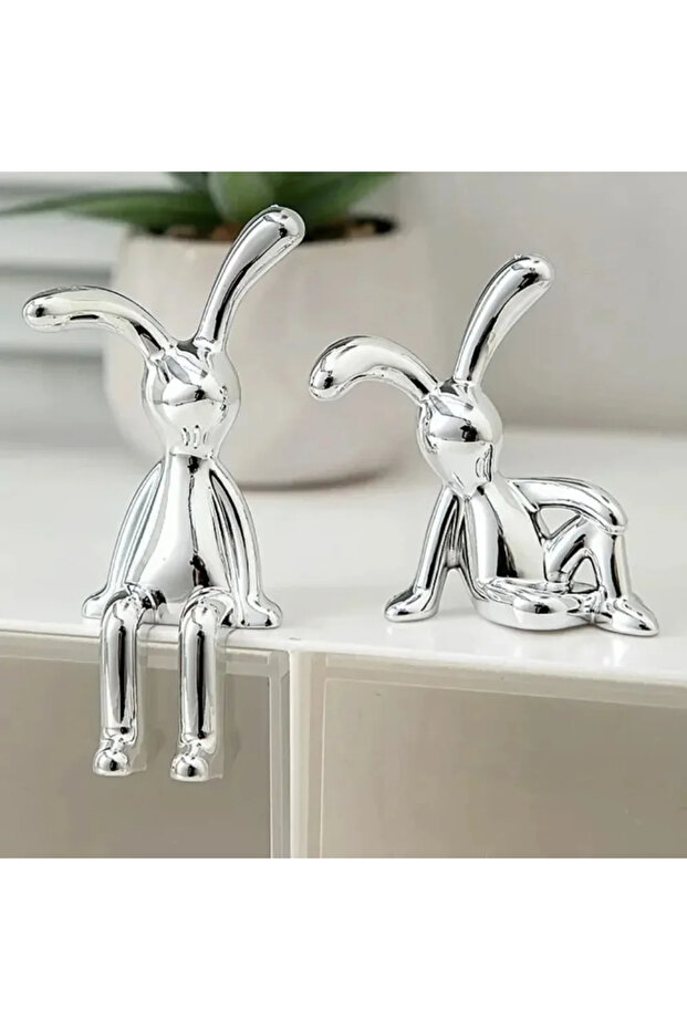 Silver 2pcs Long Eared Rabbit, Creative Rabbit Ornament, 3D Rabbit Ornament, DIY Decoration, Car Int