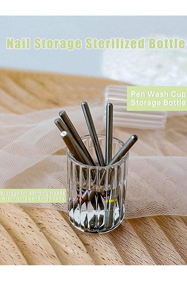 2pcs 1/2pcs Glass Nail Storage Sterilized Bottle Multi-Functional Nail Drill Bit Holder Pen Wash Cup