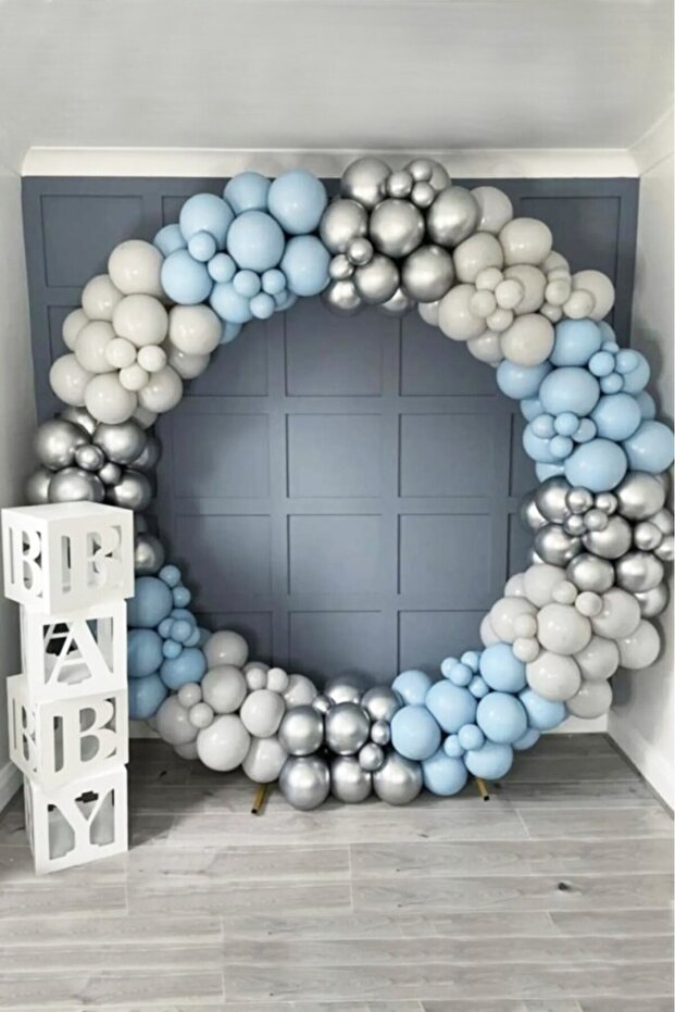 Chrome Silver Pastel Smoke Storm Blue Balloon 60Pcs Chains and Pump