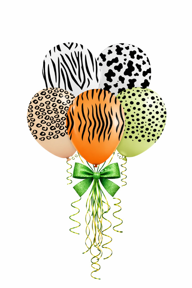 Safari Patterned Colorful Printed Balloons 10 Pcs