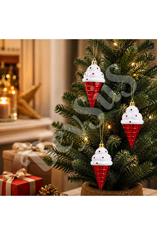 Christmas Tree Ornament Red Ice Cream Cone 3-Piece Set