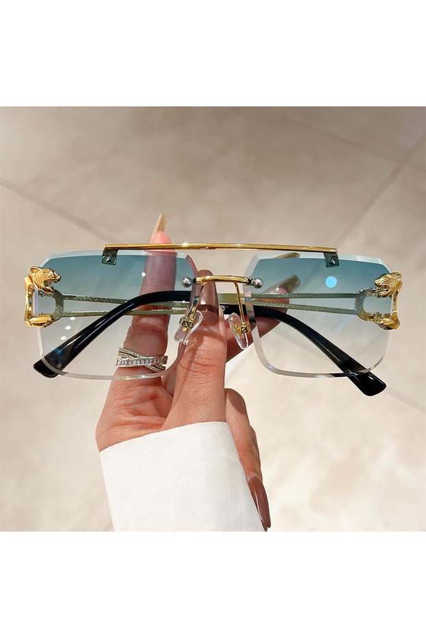 golden gradient cyan KAMMPT Vintage Rimless Sunglasses Men Women Fashion Oversized Square Shades Eye