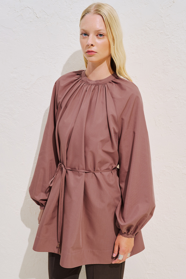 Balon Kol Belted Tunic Gülkurusu
